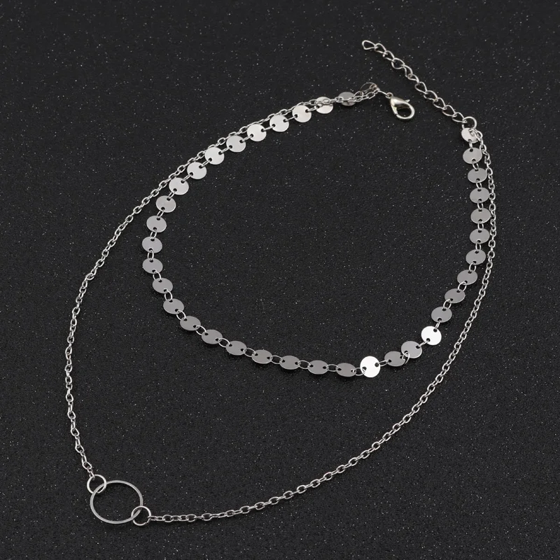 Ltumbe Модные Двухслойные блестки ключицы ожерелья цепи для женщин Collier большие
