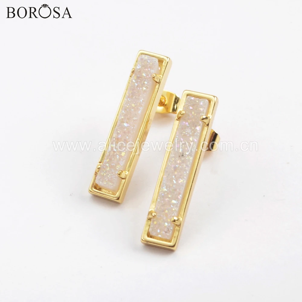 BOROSA Design 3 Pairs Elegant Rectangle Gold Plated Claw Natural Agates Titanium Rainbow Druzy Stud Earrings Jewelry for Women
BOROSA Design 3 Pairs Elegant Rectangle Gold Plated Claw Natural Agates Titanium Rainbow Druzy Stud Earrings Jewelry for Women