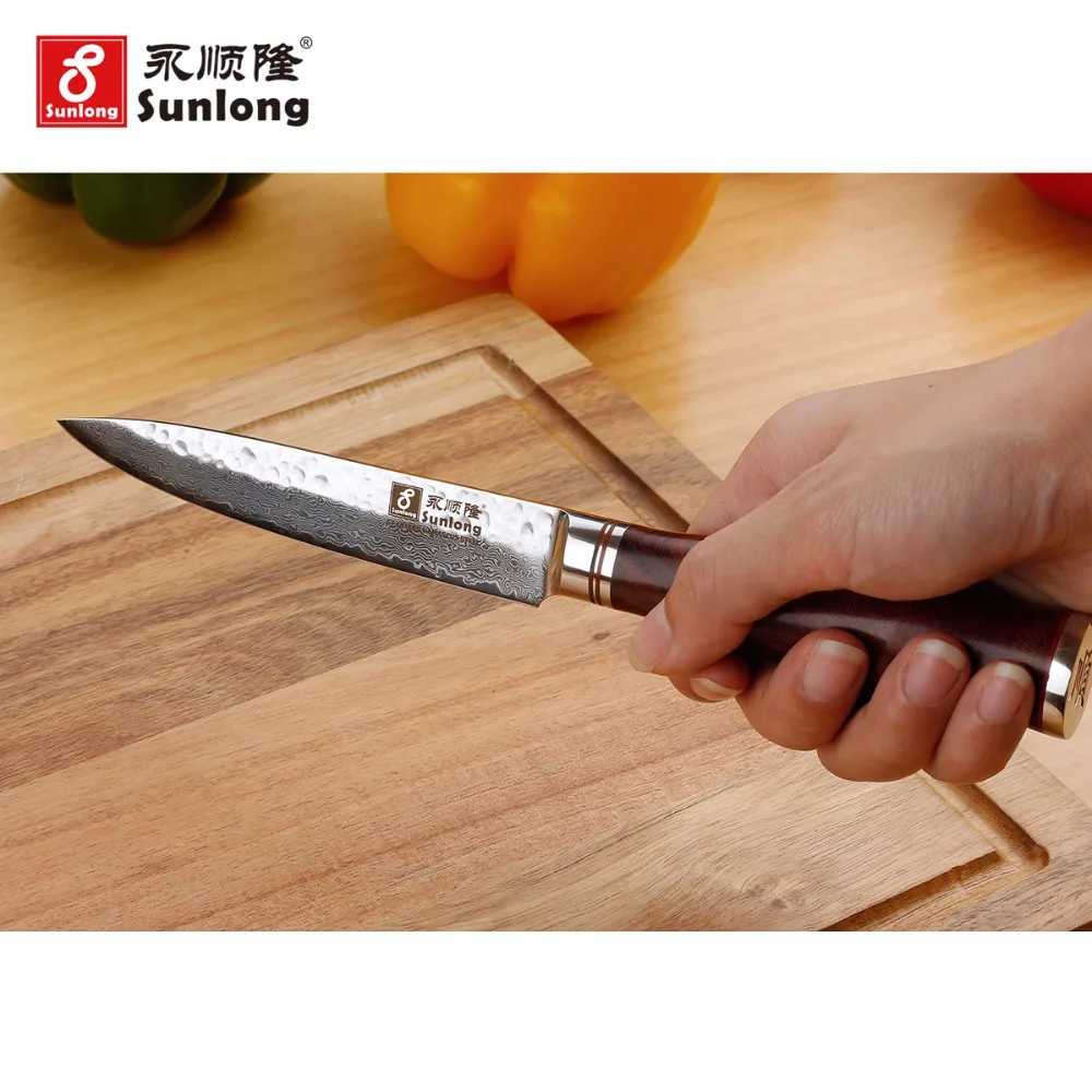 Sunlong Utility Knife 5 inch Japanese VG10 Hammered Damascus Natural Rosewood Handle
Sunlong Utility Knife 5 inch Japanese VG10 Hammered Damascus Natural Rosewood Handle