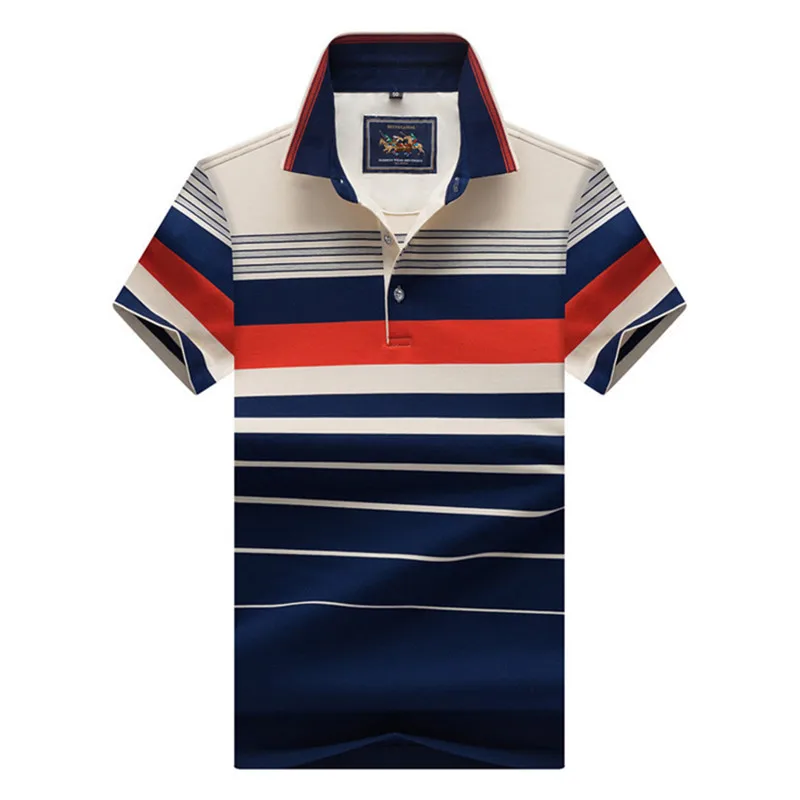 Мужская рубашка поло с отворотом полосатые рубашки Camisa Masculino коротким рукавом Homme