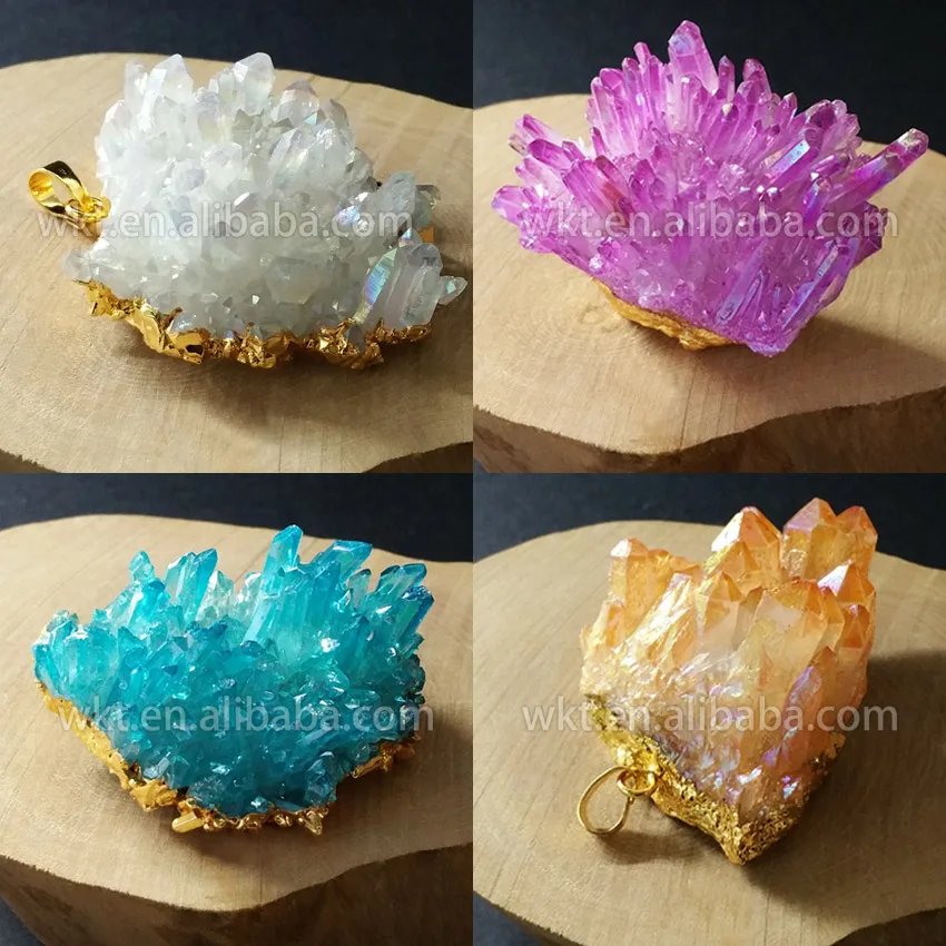 WT-P624 Fashion stone point pendant Amazing pink titanium raw crystal quartz point pendant with double loops
WT-P624 Fashion stone point pendant Amazing pink titanium raw crystal quartz point pendant with double loops