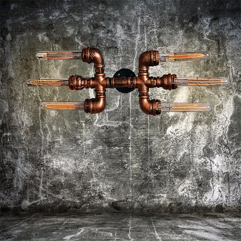 Retro Loft Iron Water Pipe E27 Wall light Retro Creative 6 Heads Aisle Wall Lamp For Living Room Bedroom Restaurant Bar Hotel