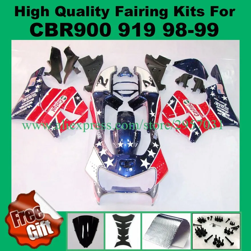 Free screws+gifts Fairing kit for HONDA CBR900RR 919 98 99 CBR 900RR CBR900 1998 1999 ABS Blue Red N325 Fairings set
Free screws+gifts Fairing kit for HONDA CBR900RR 919 98 99 CBR 900RR CBR900 1998 1999 ABS Blue Red N325 Fairings set