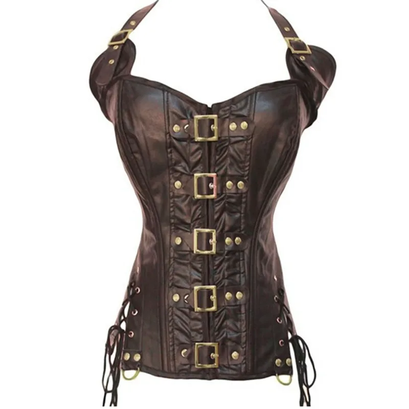 Leather Black Hot Steampunk Clothing Women Plus Size Halter Corset Gothic Lingerie Sexy Button Up Halter Waist Corsets Bustiers
Leather Black Hot Steampunk Clothing Women Plus Size Halter Corset Gothic Lingerie Sexy Button Up Halter Waist Corsets Bustiers