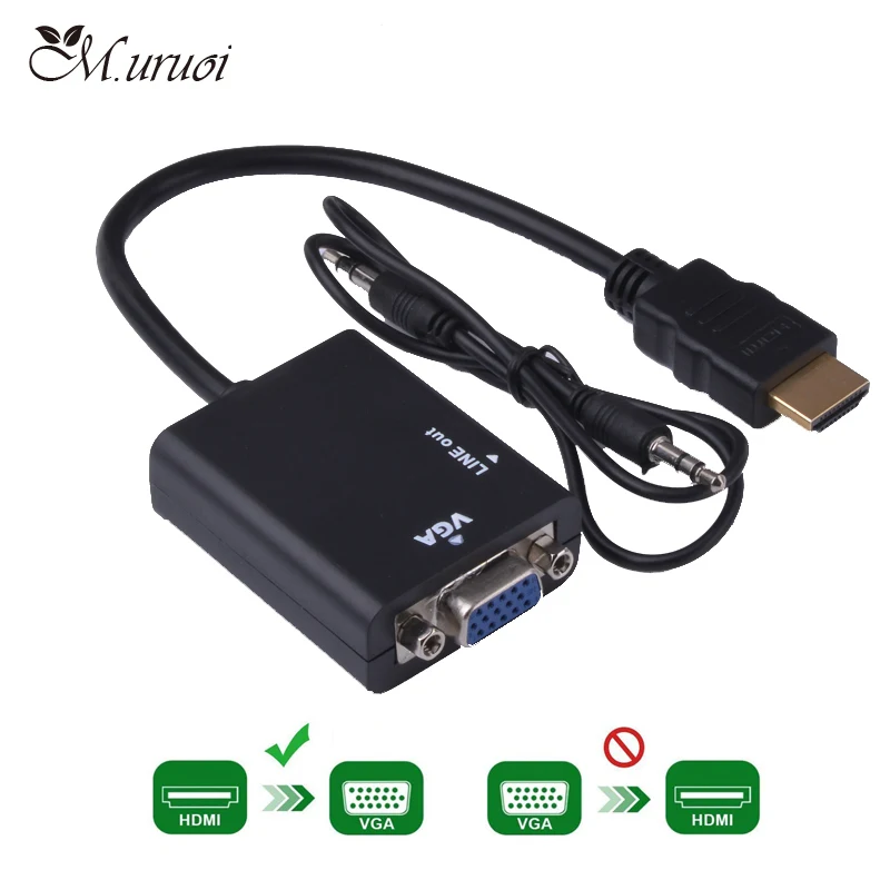 М. uruoi HDMI к VGA адаптер папа Famale черный/белый кабель цифровой аналоговый аудио для