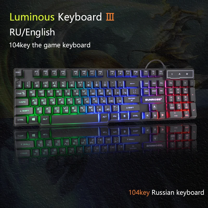Игровая клавиатура Sunrose, проводная USB-клавиатура с RGB светодиодный подсветкой, 104 клавиши, для Overwatch LOL RU
Игровая клавиатура Sunrose, проводная USB-клавиатура с RGB светодиодный подсветкой, 104 клавиши, для Overwatch LOL RU