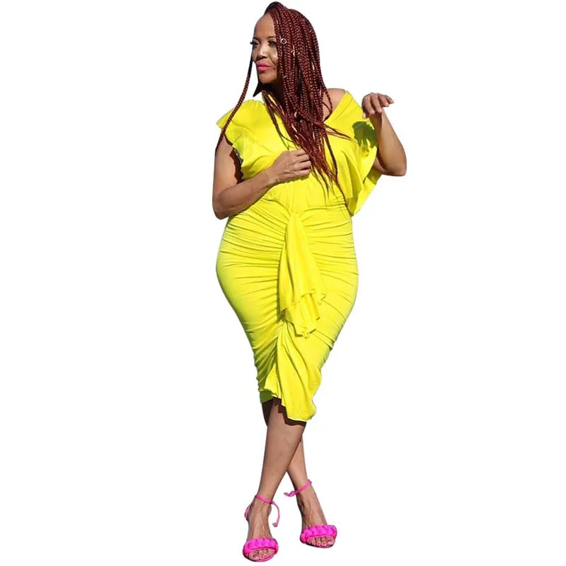African Clothes Ruffles Bodycon Dress Women 2019 Summer Deep V-Neck Bat Sleeve Bandage Slim Pencil Yellow Dress Partyclub
African Clothes Ruffles Bodycon Dress Women 2019 Summer Deep V-Neck Bat Sleeve Bandage Slim Pencil Yellow Dress Partyclub