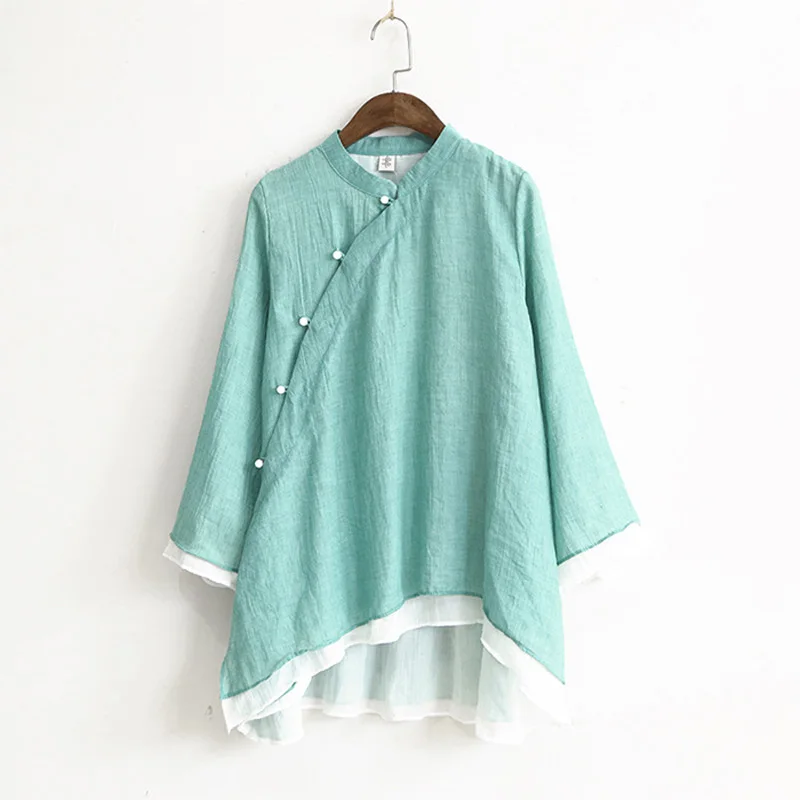 Women Chinese Style Shirts Stand Casual Blouses 2018 Autumn New 3 Colour Loose Vintage Tops Brief Irregular Cotton Shirts
Women Chinese Style Shirts Stand Casual Blouses 2018 Autumn New 3 Colour Loose Vintage Tops Brief Irregular Cotton Shirts