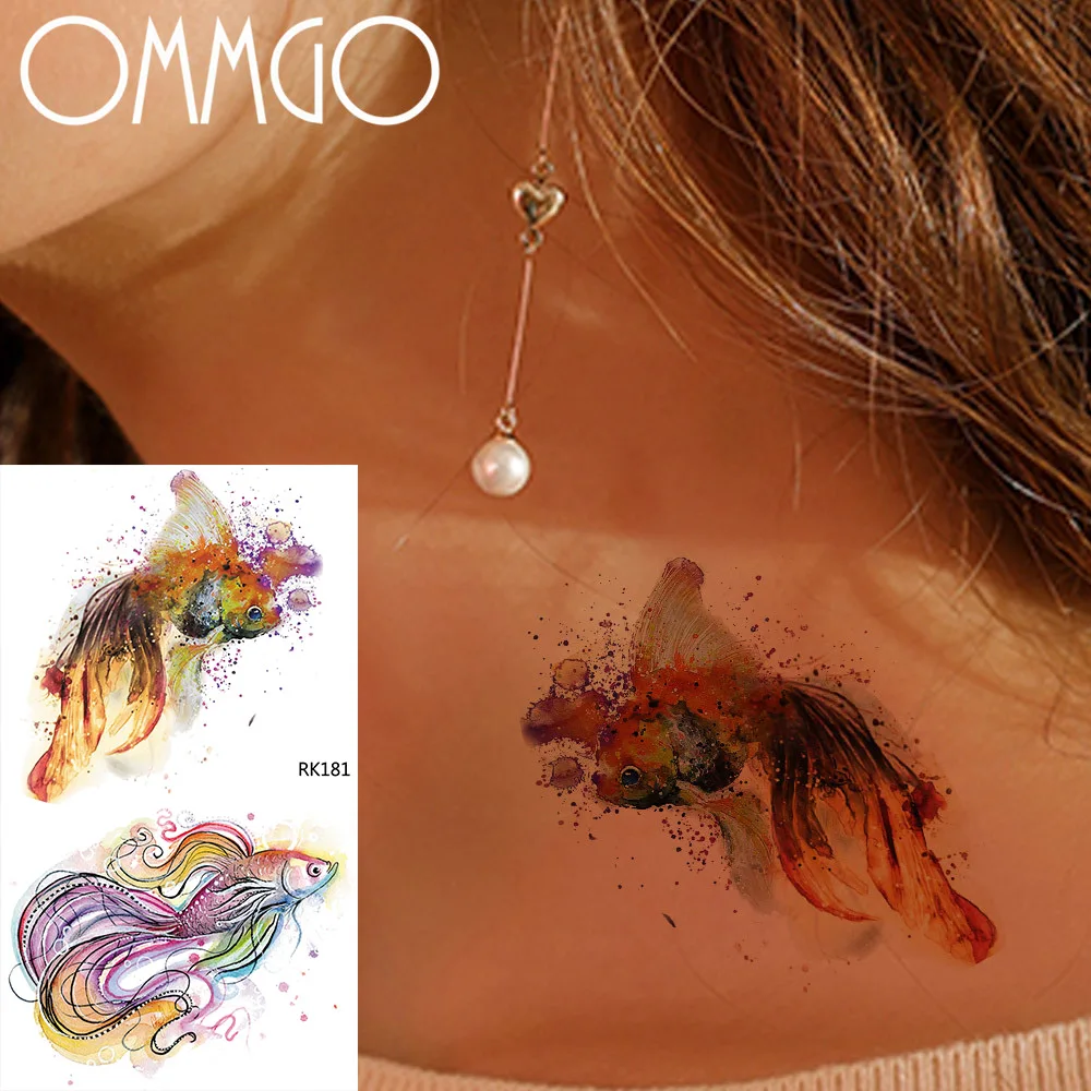 OMMGO 25 Design Colorful Carp Fish Tattoo Sticker Watercolor Small Goldfish Temporary Tattoos For Kids Arm Marine Fake Tatoos
OMMGO 25 Design Colorful Carp Fish Tattoo Sticker Watercolor Small Goldfish Temporary Tattoos For Kids Arm Marine Fake Tatoos