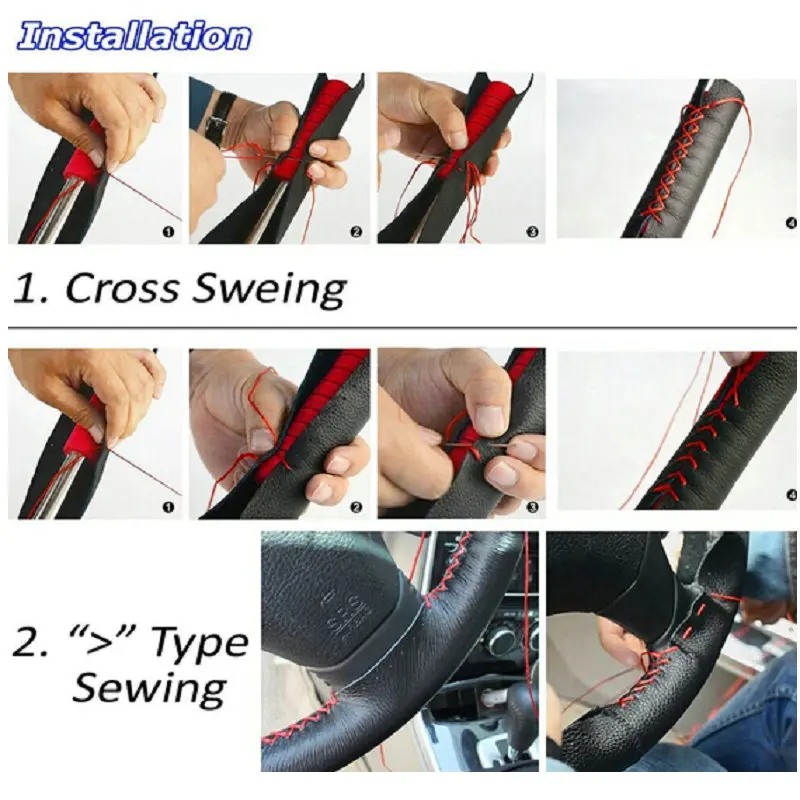 Black Braided 100% Top Layer Genuine Leather Steering Wheel Cover Stitching Style with Needle and Thread
Black Braided 100% Top Layer Genuine Leather Steering Wheel Cover Stitching Style with Needle and Thread