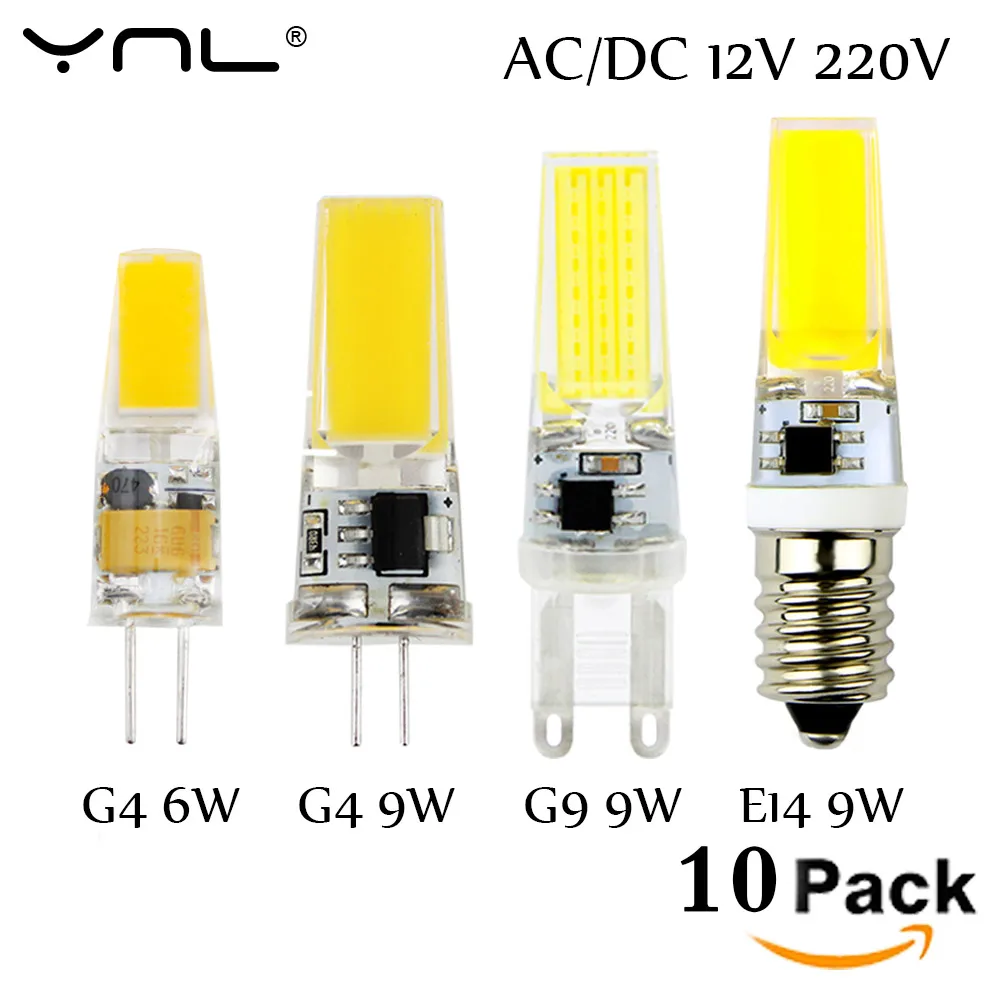 

10PCS/Lot Lampada LED G4 Lamp 3W 6W 9W AC/DC 12V 220V COB E14 LED Bulb G9 Lighting Lights replace Halogen Spotlight Chandelier