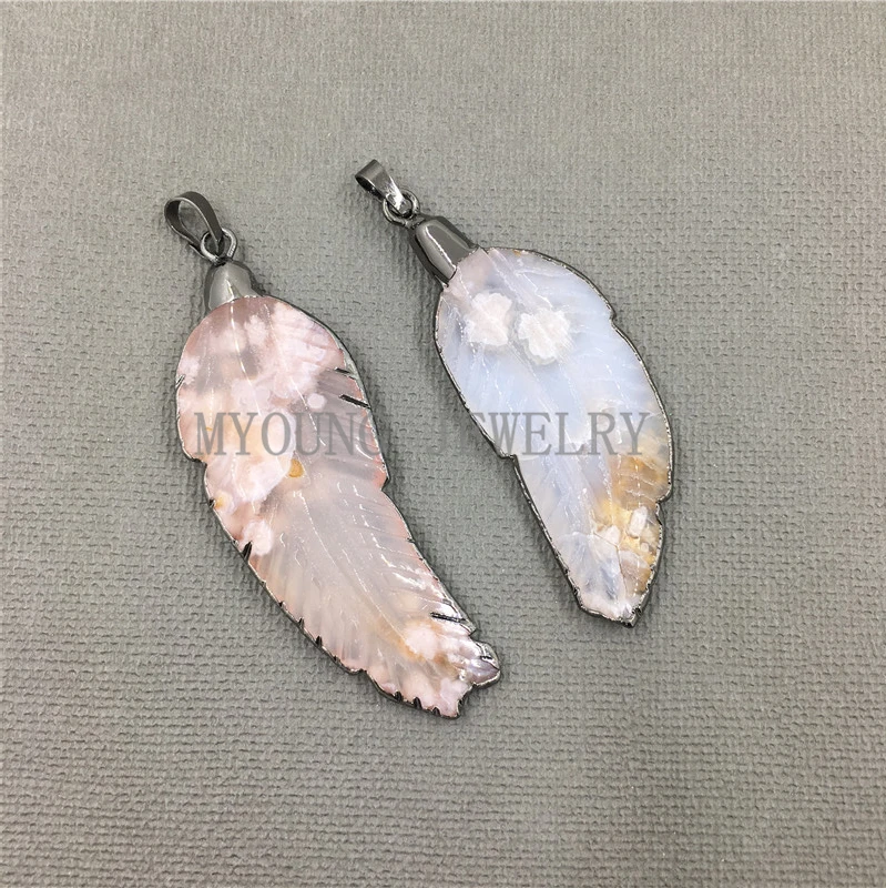 MY0989 Natural Carved Chrysanthemum Stone Feather Shape Pendant Gun Black Color Leaf Pendant Charm
MY0989 Natural Carved Chrysanthemum Stone Feather Shape Pendant Gun Black Color Leaf Pendant Charm