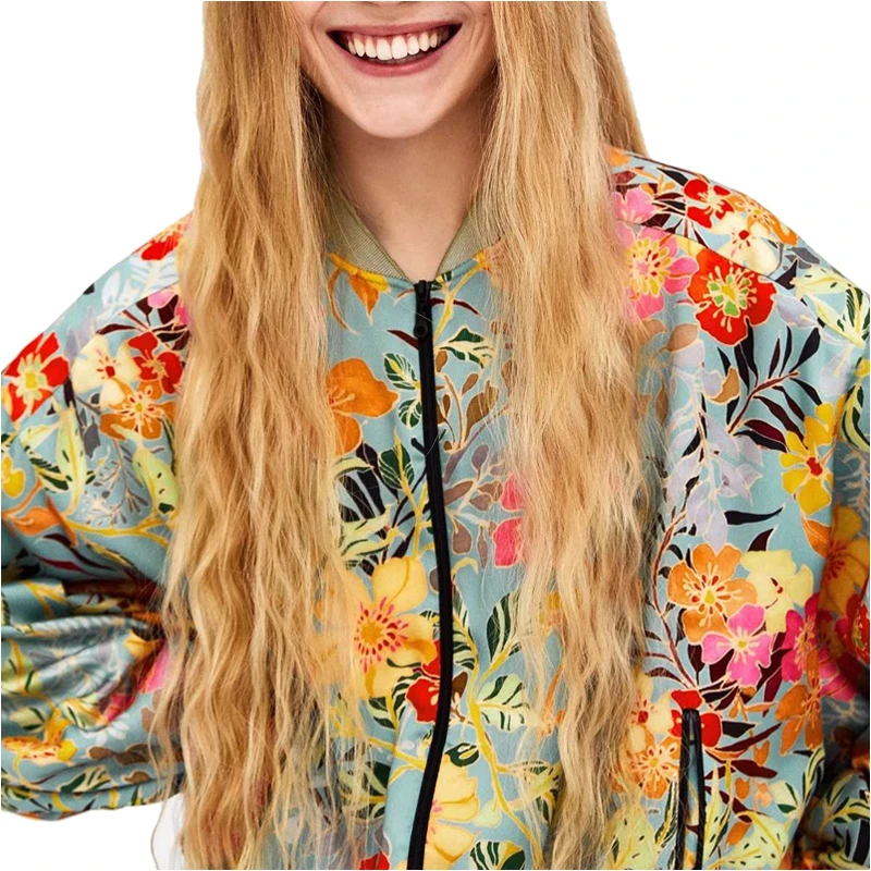 NYMPH NEW Flower Print Women Basic Coats Long Sleeve Zipper Bomber Jacket Casual Coat Spring Autumn Streetwear Plus Size | Женская