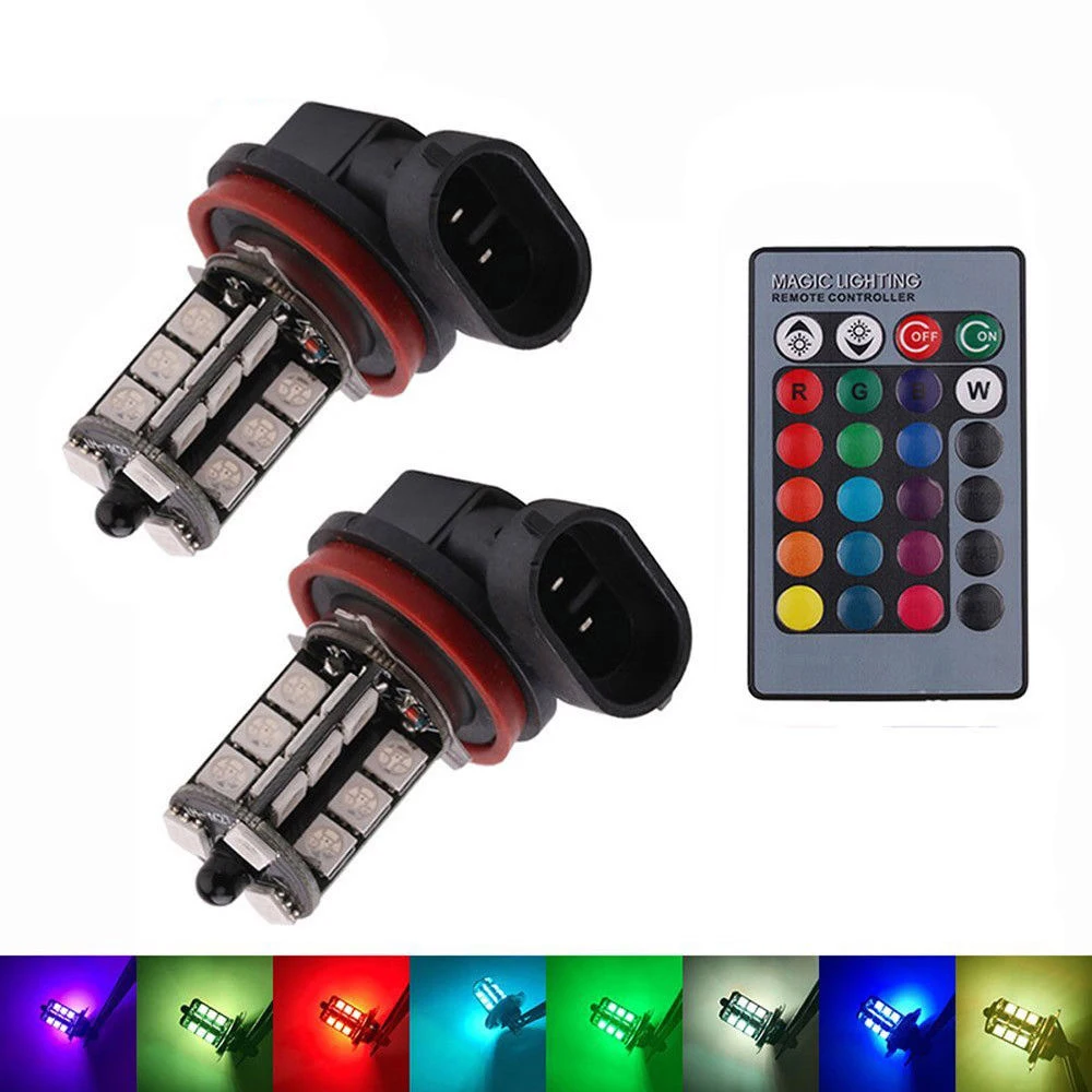 2pcs 3 Core LED Remote Control Flash Fog Light Car Headlight DRL Bulb Headlamp Atmosphere Lamp Kit H8/H9/H11-RGB 5050 27SMD
2pcs 3 Core LED Remote Control Flash Fog Light Car Headlight DRL Bulb Headlamp Atmosphere Lamp Kit H8/H9/H11-RGB 5050 27SMD