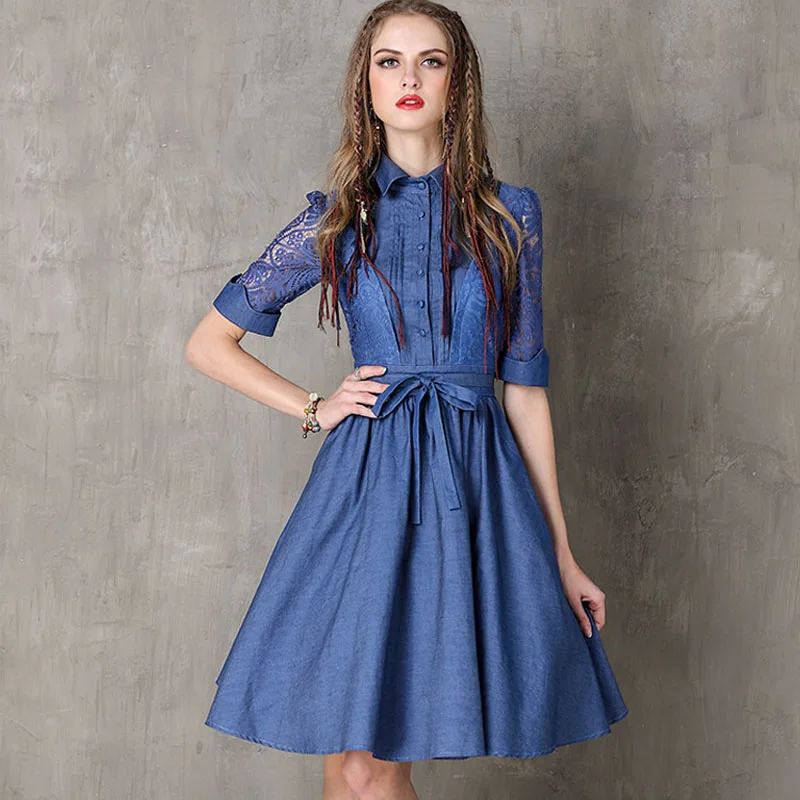 Denim Dress 2023 Summer New Waistband Fashion Elegant Lace Splice Skirt with Buttons
Denim Dress 2023 Summer New Waistband Fashion Elegant Lace Splice Skirt with Buttons