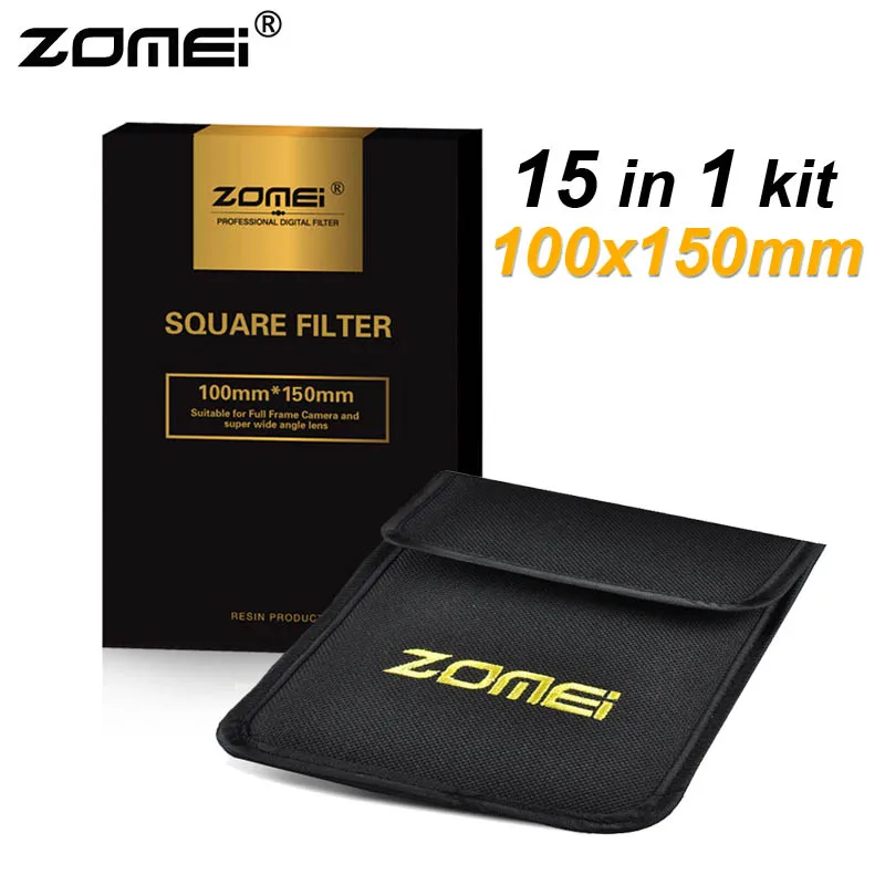 15в1 Zomei 100x150 мм Градуированный ND2 ND4 ND8 ND16 + полный 8 * цветной набор фильтров для