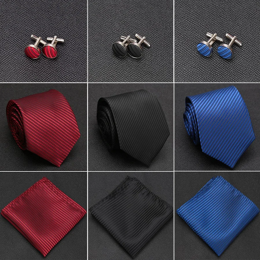 Mens Tie Solid Handkerchief Necktie Cufflinks Set Fashion Stripe Ties for Men Cravat Party Man Gift Wedding Dress Accessories
Mens Tie Solid Handkerchief Necktie Cufflinks Set Fashion Stripe Ties for Men Cravat Party Man Gift Wedding Dress Accessories