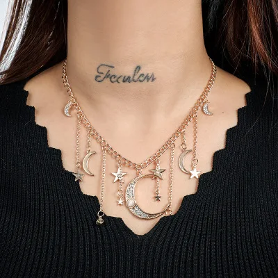 Shiny Star & Moon Pendant Gold Color Stone Necklace For Women New Bijoux Maxi Statement Necklaces Collier Fashion Jewelry N48
Shiny Star & Moon Pendant Gold Color Stone Necklace For Women New Bijoux Maxi Statement Necklaces Collier Fashion Jewelry N48