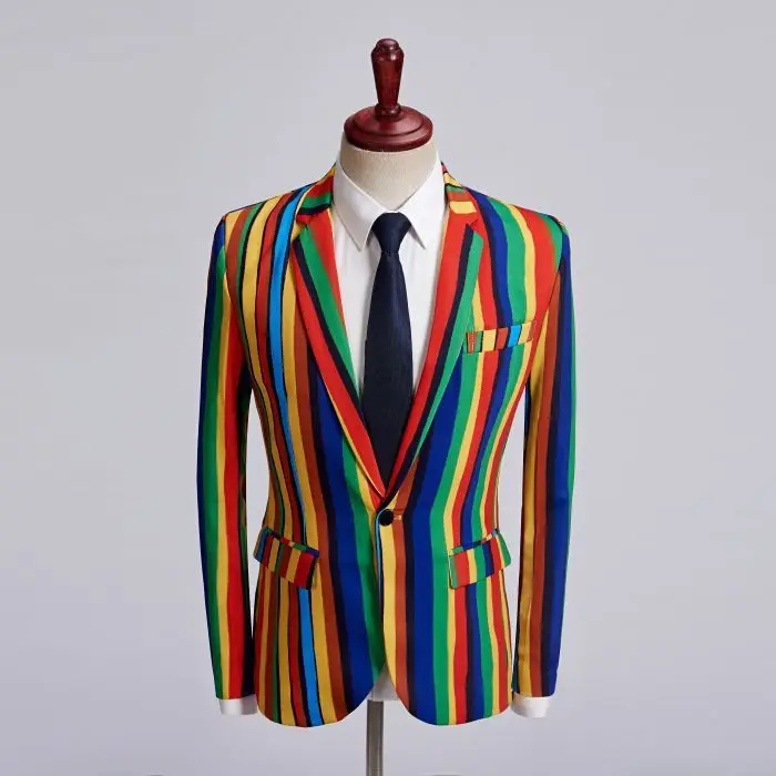 YUSHU Mens Colorful Stripe Print Blazer Plus Size Stylish Male Slim Fit Suit Jacket DJ Party Stage Singer Blazers
YUSHU Mens Colorful Stripe Print Blazer Plus Size Stylish Male Slim Fit Suit Jacket DJ Party Stage Singer Blazers