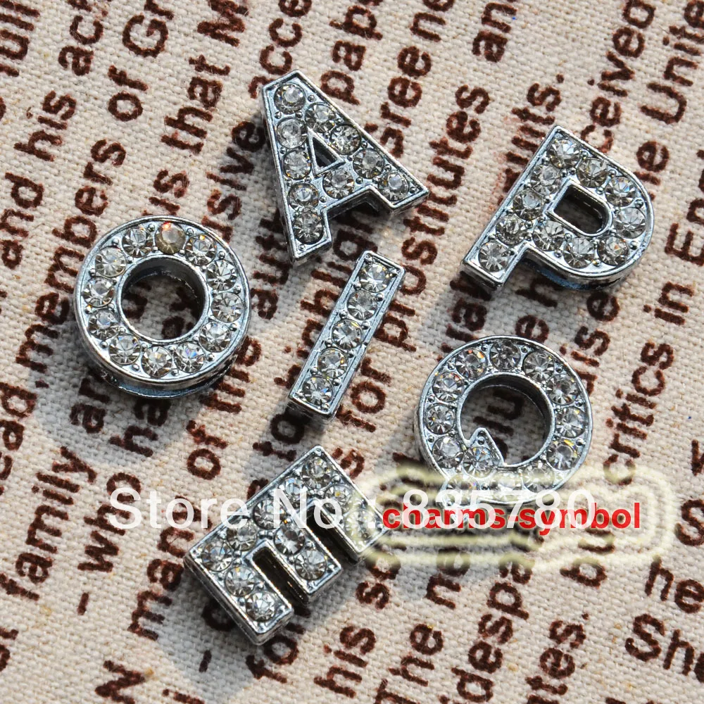 130PCS 10MM Clear Rhinestone Slide Letters Collar Charms