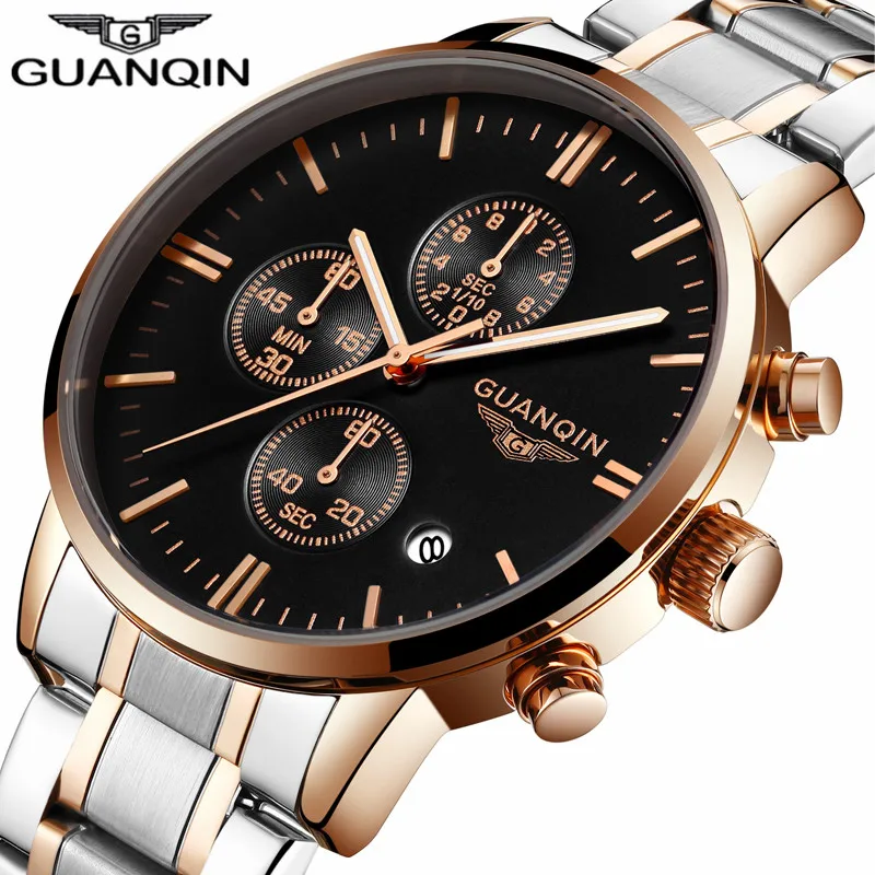 

relogio masculino GUANQIN Mens Watches Top Brand Luxury Stainless Steel Quartz Watch Men Sport Chronograph Luminous Wrist Watch