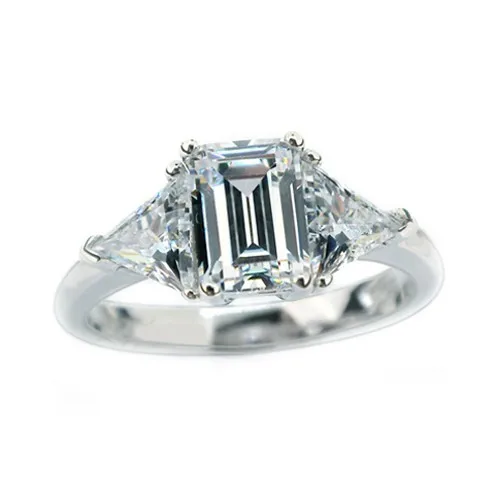 

3Ct изумрудная огранка три камня кольцо с бриллиантом твердые 18 к кольцо из белого золота G18K прочное качество AU750 ювелирные изделия