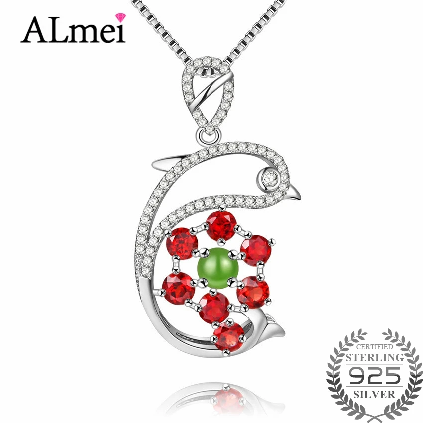 Almei 1.4ct Red Garnet 925 Sterling Silver Dolphin Pendant Chain for Women Gift Lovely Cute Animal Charm Jewelry with Box CN043
Almei 1.4ct Red Garnet 925 Sterling Silver Dolphin Pendant Chain for Women Gift Lovely Cute Animal Charm Jewelry with Box CN043