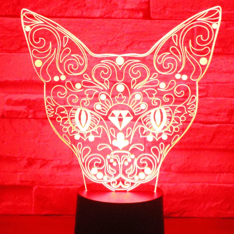 3D светодиодный ночной Светильник s Cat Front с 7 цветным освещением для украшения дома