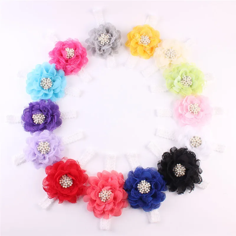 

Kids Lace Pearl Big Flower Headband Wide Band Hairband Newborn Flowers Head Wrap Elastic Hair Band Accessories Bandeau bebe