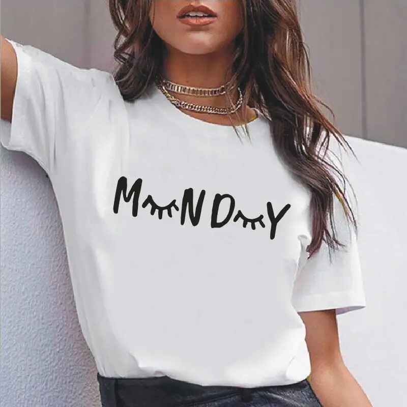 Женская хипстерская футболка с надписью понедельник женские топы коротким