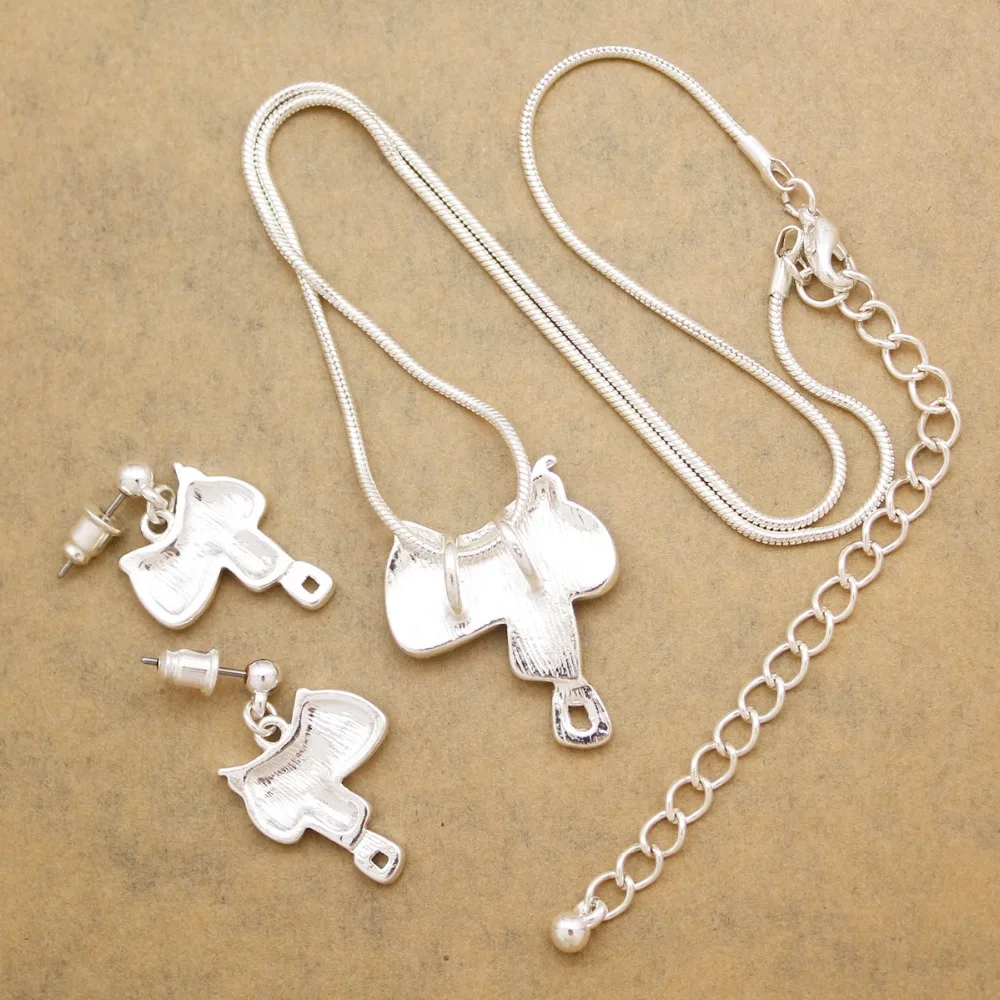 Western Texas Cowgirl Horse Saddle Crystal Rodeo Snake Chain Drop Dangle Earrings Pendant Necklace Set Jewelry Droshipping | Украшения и