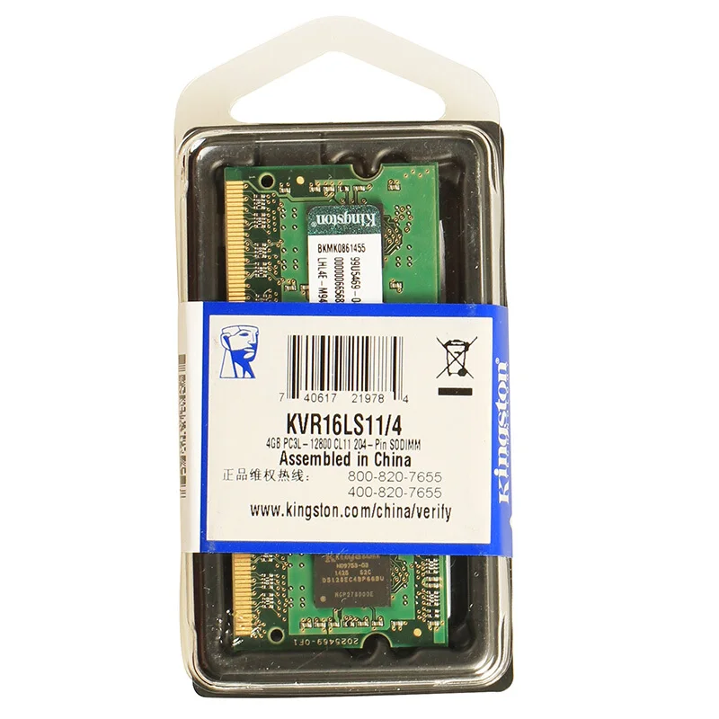 Оперативная память для ноутбука Kingston 4 ГБ DDR3 (1600 МГц-низкое напряжение-KVR16LS11/4) |