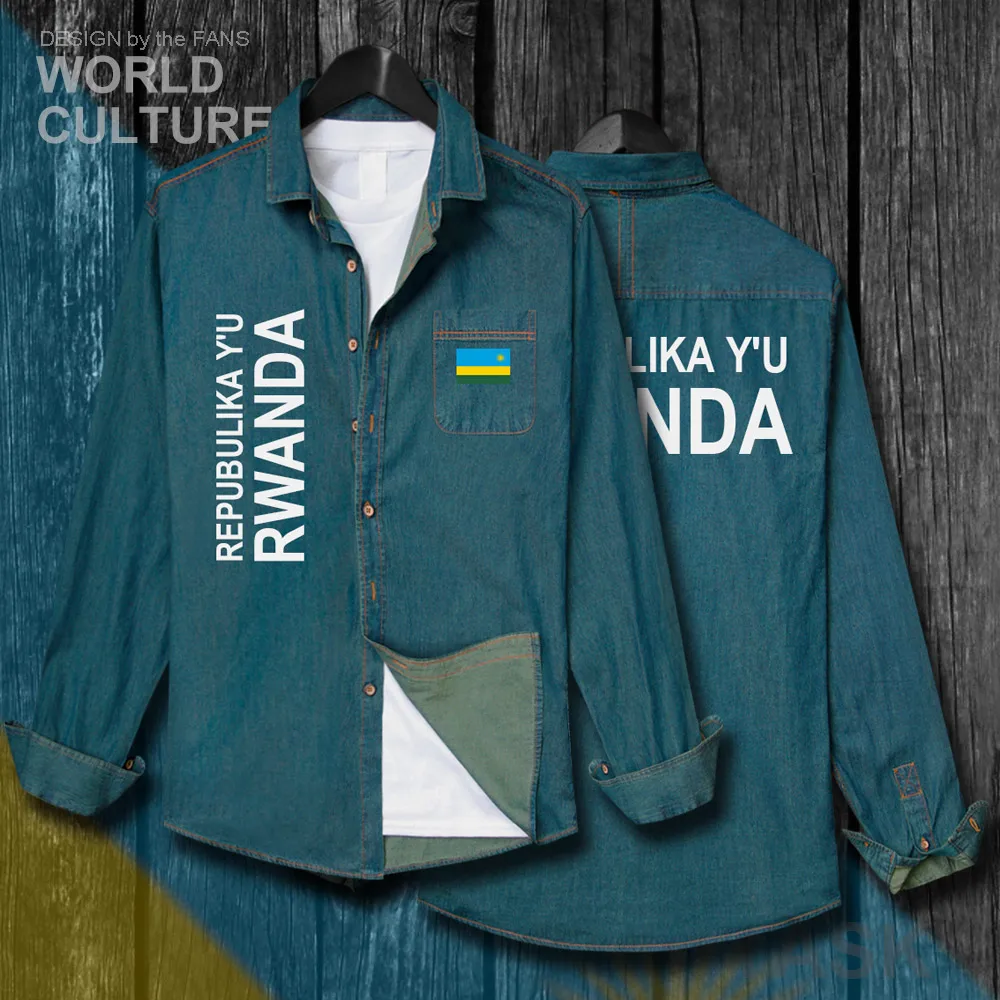 

RWA RW RWA Rwandese мужская одежда с флагом, Осеннее хлопковое Ковбойское пальто с длинным рукавом, модная джинсовая рубашка с отложным воротником, ...