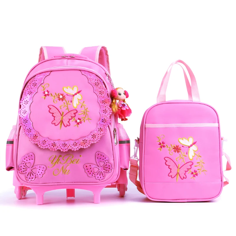 Girls School Backpack With 3 Wheels Butterfly Children Backpacks for Girl Waterproof Kids School bag Trolley Backpack 2pc/set
Girls School Backpack With 3 Wheels Butterfly Children Backpacks for Girl Waterproof Kids School bag Trolley Backpack 2pc/set