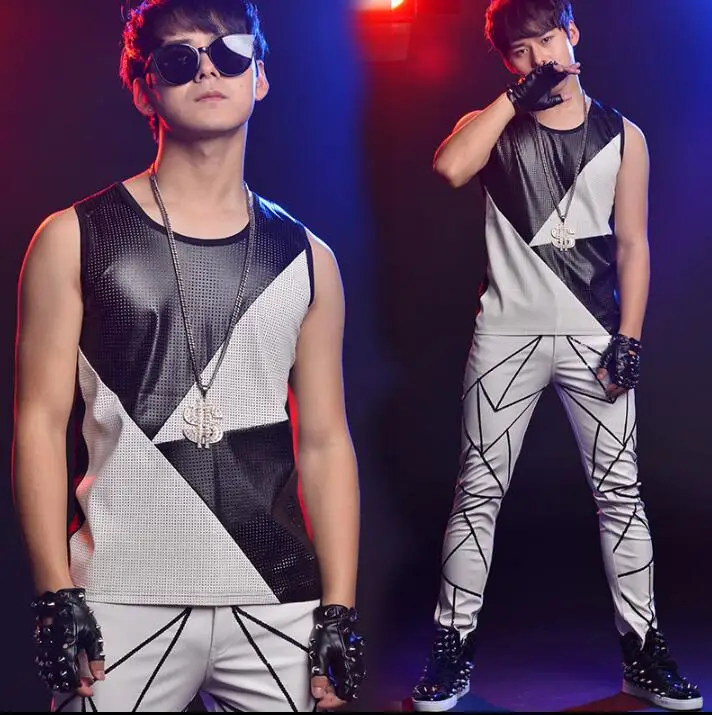 2020 summer style personality slim male sleeveless vest men splice vests punk rock chalecos singer dance stage star fashion
2020 summer style personality slim male sleeveless vest men splice vests punk rock chalecos singer dance stage star fashion