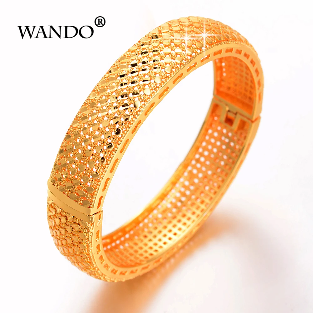 Фото WANDO Newest wide браслет в эфиопском стиле Women Gold Color Dubai Bride свадебный - купить