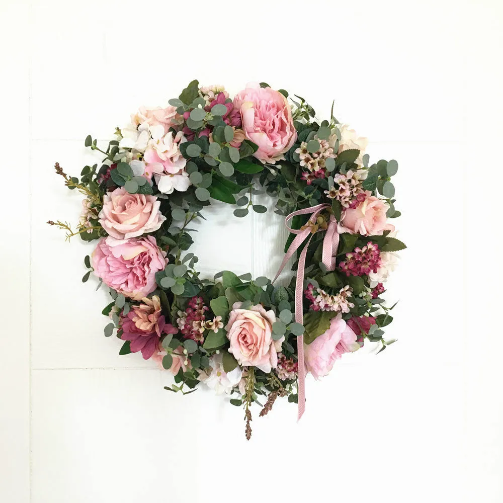 

Silk Peony Artificial Flowers Wreaths Door Artificial Garland for Wedding Decoration Home Party Wall Decor