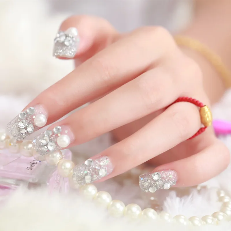 24 шт. модные блестящие накладные ногти Стразы прозрачные кружевные дизайнерские