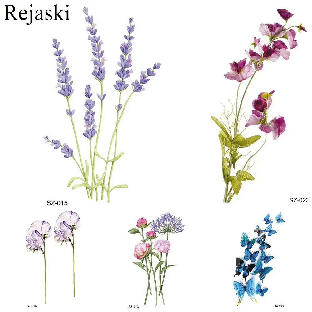 Rejaski детская красота Лаванда Цветок временная татуировка женская рука Милая