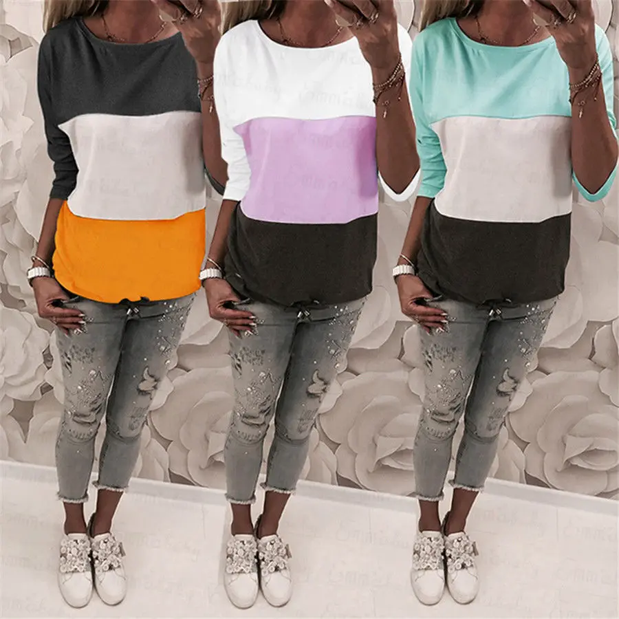 Women T-Shirt Long Sleeve O Neck Color Patch TShirt Tops Casual Loose Shirt Autumn Ladies Tops Size 6-14
Women T-Shirt Long Sleeve O Neck Color Patch TShirt Tops Casual Loose Shirt Autumn Ladies Tops Size 6-14