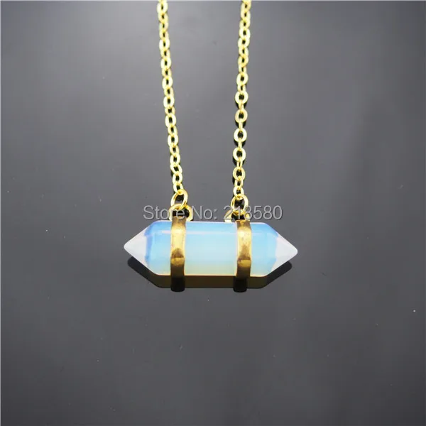 QN286 Opal Point Charm Pendant Necklace,Petite opalDouble Bail Charm Pendant Necklace Silver or Gold