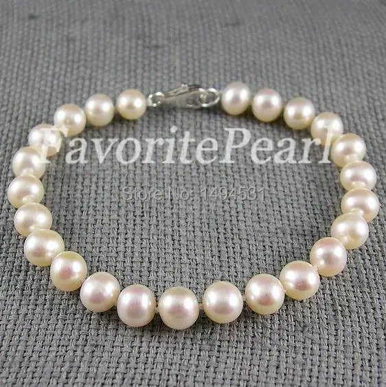 

Wedding Pearl Jewelry - AA 7-8MM 7.5 Inches White Color Freshwater Pearl Bracelet Silvers Clasp Perfect Birthday Gift For Women