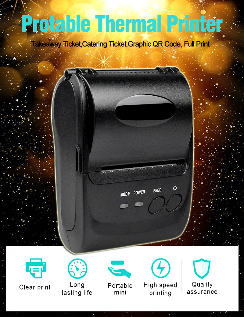 ZJ 5802 портативный мини Bluetooth USB POS Телефон принтер 58 мм беспроводной Термальный