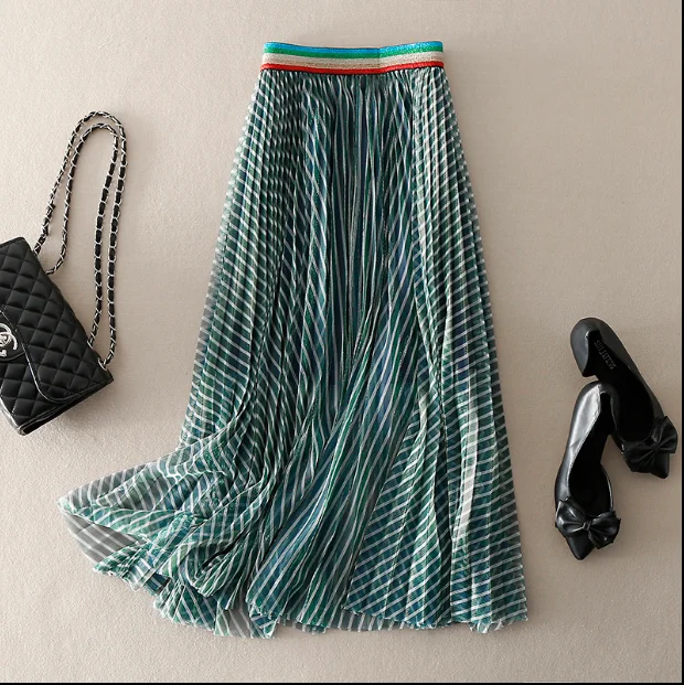 2019 Summer New Women's Green Stripes Pleated Skirts Ladies High Waist Big Swing Elegant Gauze Skirt for Girls Students
2019 Summer New Women's Green Stripes Pleated Skirts Ladies High Waist Big Swing Elegant Gauze Skirt for Girls Students