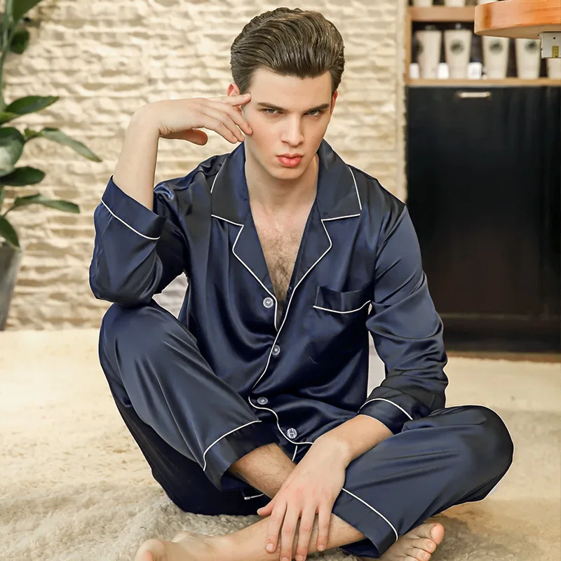 Silk Pajamas Men's Spring Long Sleeves And Trousers Home Furnishing Suit Manufacturers Wholesale Tz779
Silk Pajamas Men's Spring Long Sleeves And Trousers Home Furnishing Suit Manufacturers Wholesale Tz779