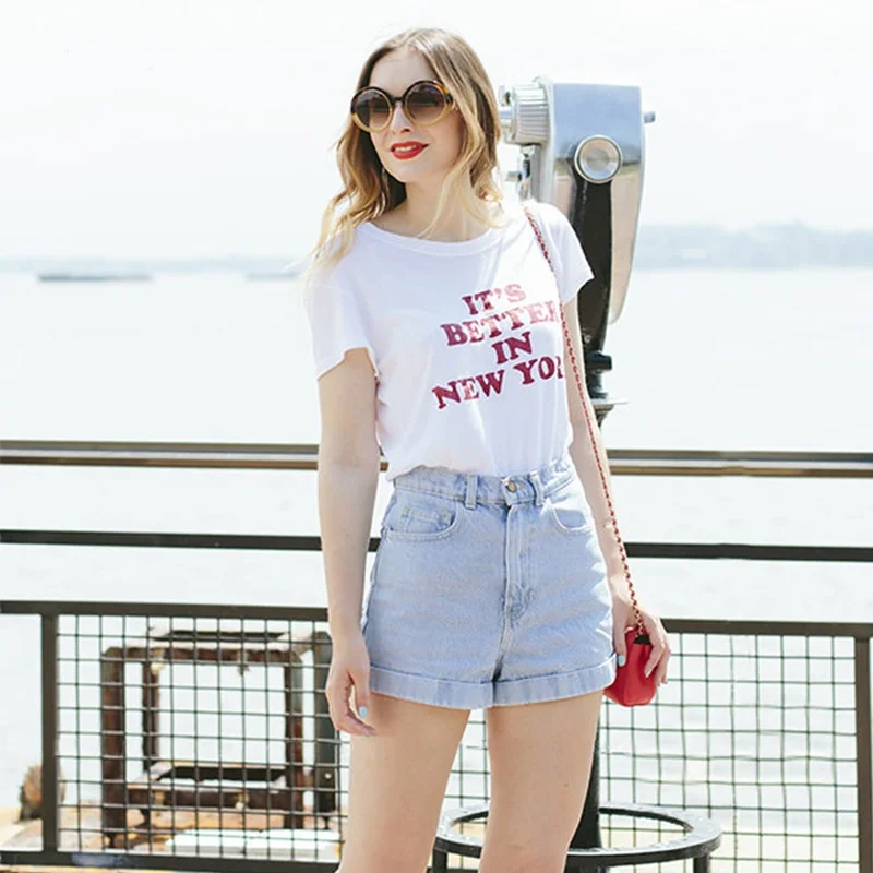 IT'S BETTER IN NEW YORK Women Letter Print T-Shirt Tops Summer Casual Short Sleeve funny slogan fashion tees grunge tumblr shirt
IT'S BETTER IN NEW YORK Women Letter Print T-Shirt Tops Summer Casual Short Sleeve funny slogan fashion tees grunge tumblr shirt
