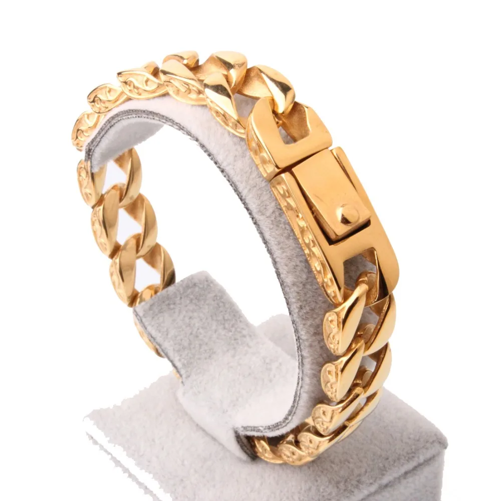 New Arrive Fashion Jewelry 316L Stainless Steel Gold Color Cuban Curb Chain Mens Boys Bracelet Bangle 8.66"*12mm
New Arrive Fashion Jewelry 316L Stainless Steel Gold Color Cuban Curb Chain Mens Boys Bracelet Bangle 8.66"*12mm