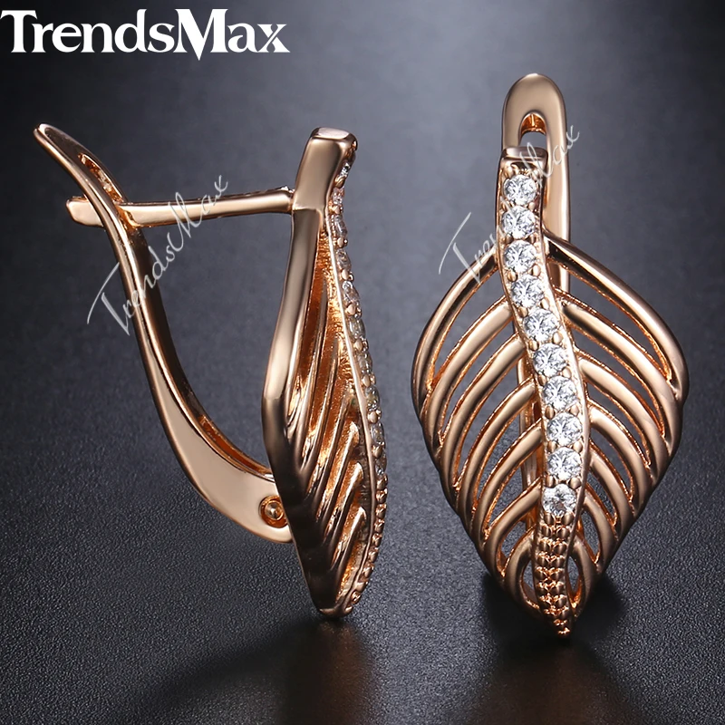 Women's Earrings 585 Rose Gold Clear Cubic Zircon CZ Stone Leaf Shaped Stud Earring Fashion Jewelry Gifts for Women Girls KGE166
Women's Earrings 585 Rose Gold Clear Cubic Zircon CZ Stone Leaf Shaped Stud Earring Fashion Jewelry Gifts for Women Girls KGE166