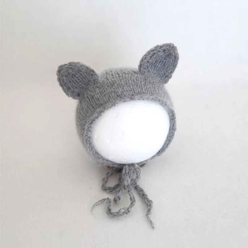 

Gray Baby Hat Newborn Photography Props Knit Fuzzy Teddy Bear Bonnet Crochet Animmal Soft Hat Photography props