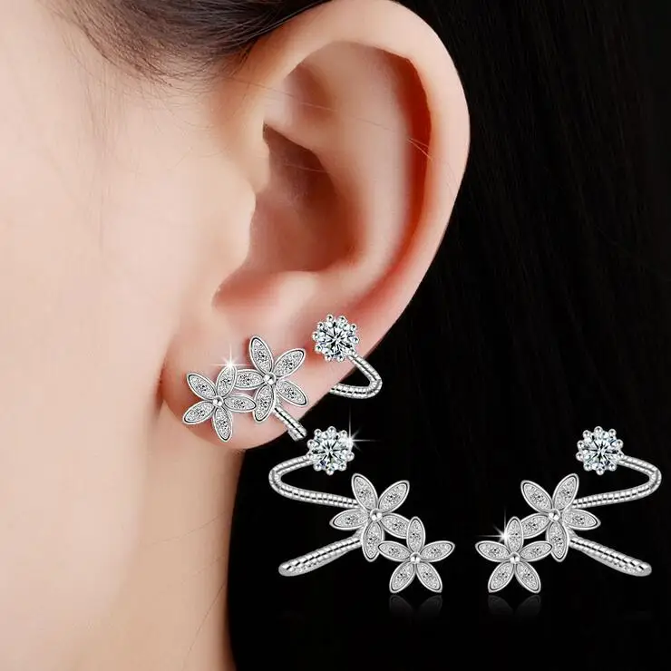 Фото Женские серьги гвоздики из серебра 925 пробы с фианитом|earring female|earrings fashionfashion earrings |
